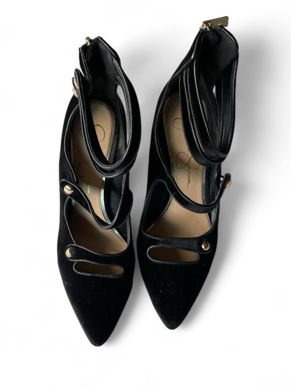 Jessica Simpson Black Velvet Pointed-Toe Strappy Heels size 8